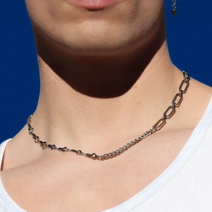 deconstructed grunge chain mini necklace in stainless steel industrial cyber punk streetwear aesthetic jewelry image 3