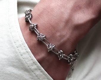 silver steel knotted chain bracelet | modern grunge aesthetic style stainless steel