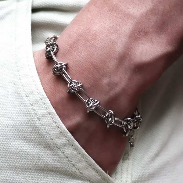 silver steel knotted chain bracelet | modern grunge aesthetic style stainless steel