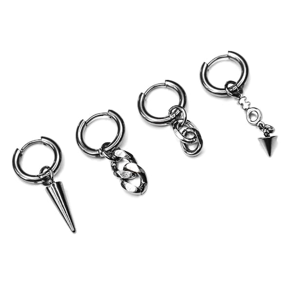 single stainless steel grunge hoop earring pack | modern grunge, streetwear jewelry, chain earrings, punk alternative, silver hoop, fashion