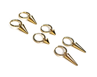gold spike latch back hoop earrings | grunge punk bohemian streetwear aesthetic jewelry alternative style