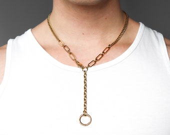Cygnus adjustable lariat Y shape grunge gold chain necklace | o ring, lariat, punk, aesthetic jewelry, unisex, boho, streetwear jewelry