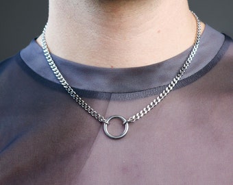 stainless steel O ring adjustable choker necklace | silver minimalist grunge punk alternative unisex industrial chain aesthetic jewelry