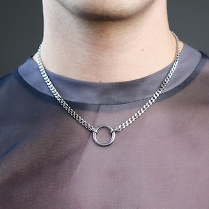 Gargantilla ajustable con anilla en O de acero inoxidable TSCHÜSS / estilo minimalista grunge punk, estilo unisex, estilo industrial, joyería estética