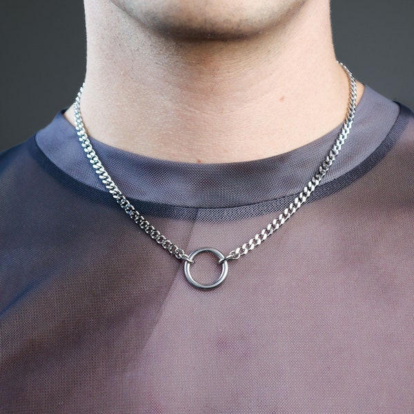 collar de gargantilla ajustable con anillo O de acero inoxidable / plata minimalista grunge punk alternativa unisex cadena industrial joyería estética