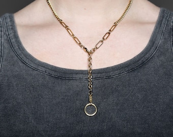 CYGNUS | gold y shape lariat gold chain o ring necklace | waterproof stainless steel modern grunge unisex jewelry hand made