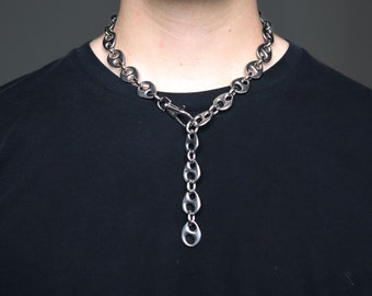 stainless steel silver grunge chain necklace | punk modern industrial aesthetic style jewelry accessories streetwear fashion liquid