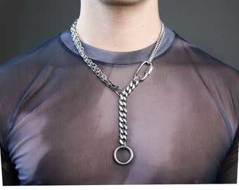 Kreuzberg | silver hardware industrial chain necklace in steel | modern grunge punk alternative stainless steel adjustable lariat y shape