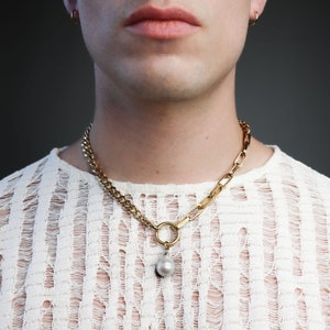 Nébuleuse Collier chaîne en or avec perles baroques Bohème grunge, fait main, bijoux esthétiques, image 2