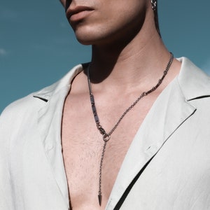 collier chaîne en acier argent lariat grunge avec pointe bijoux streetwear industriels image 8