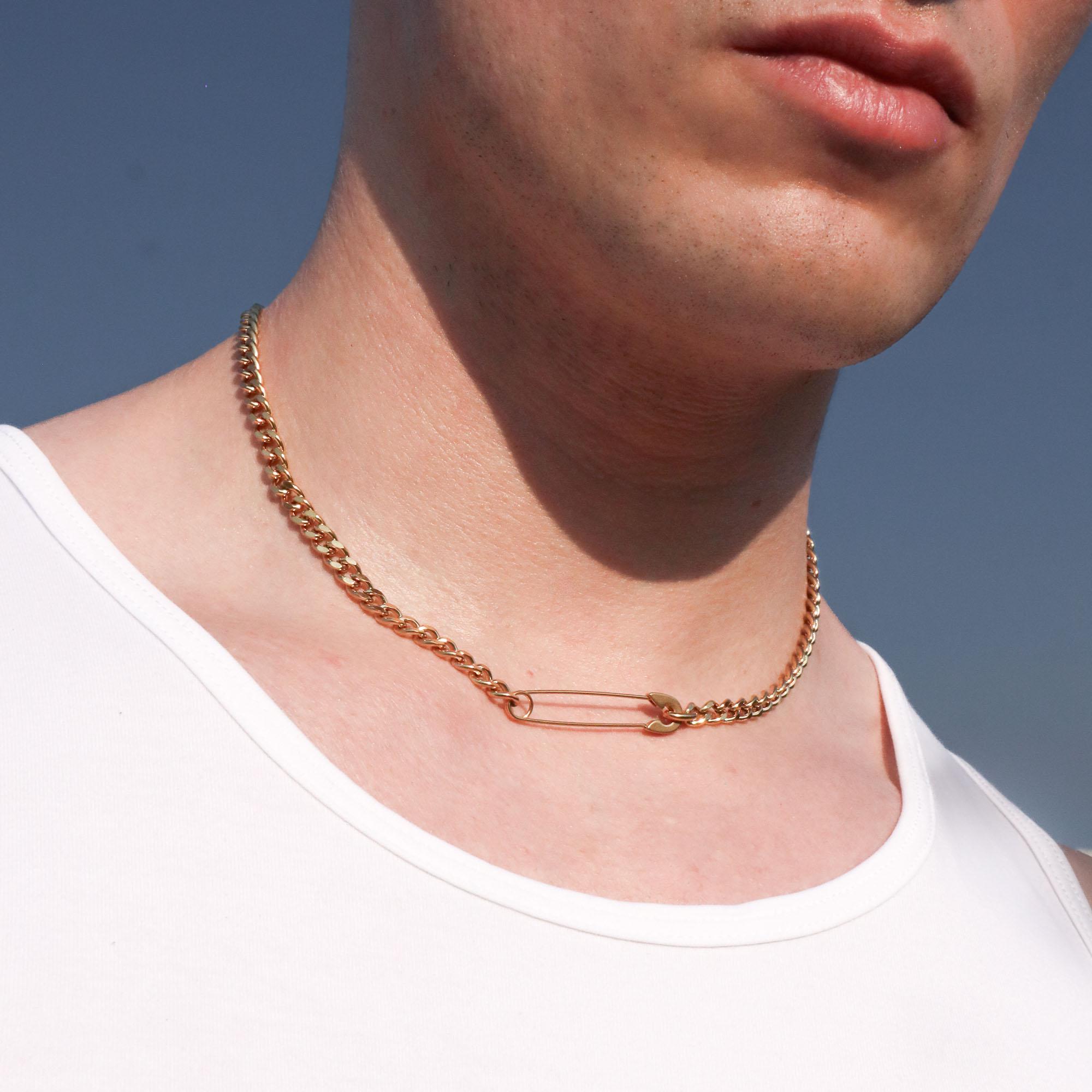 Lex gold safety pin chain choker necklace waterproof gold grunge  aesthetic punk alternative unisex boho adjustable jewelry