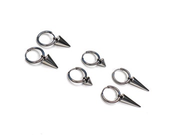 silver steel spike latch back hoop earrings | grunge punk bohemian streetwear aesthetic jewelry alternative style