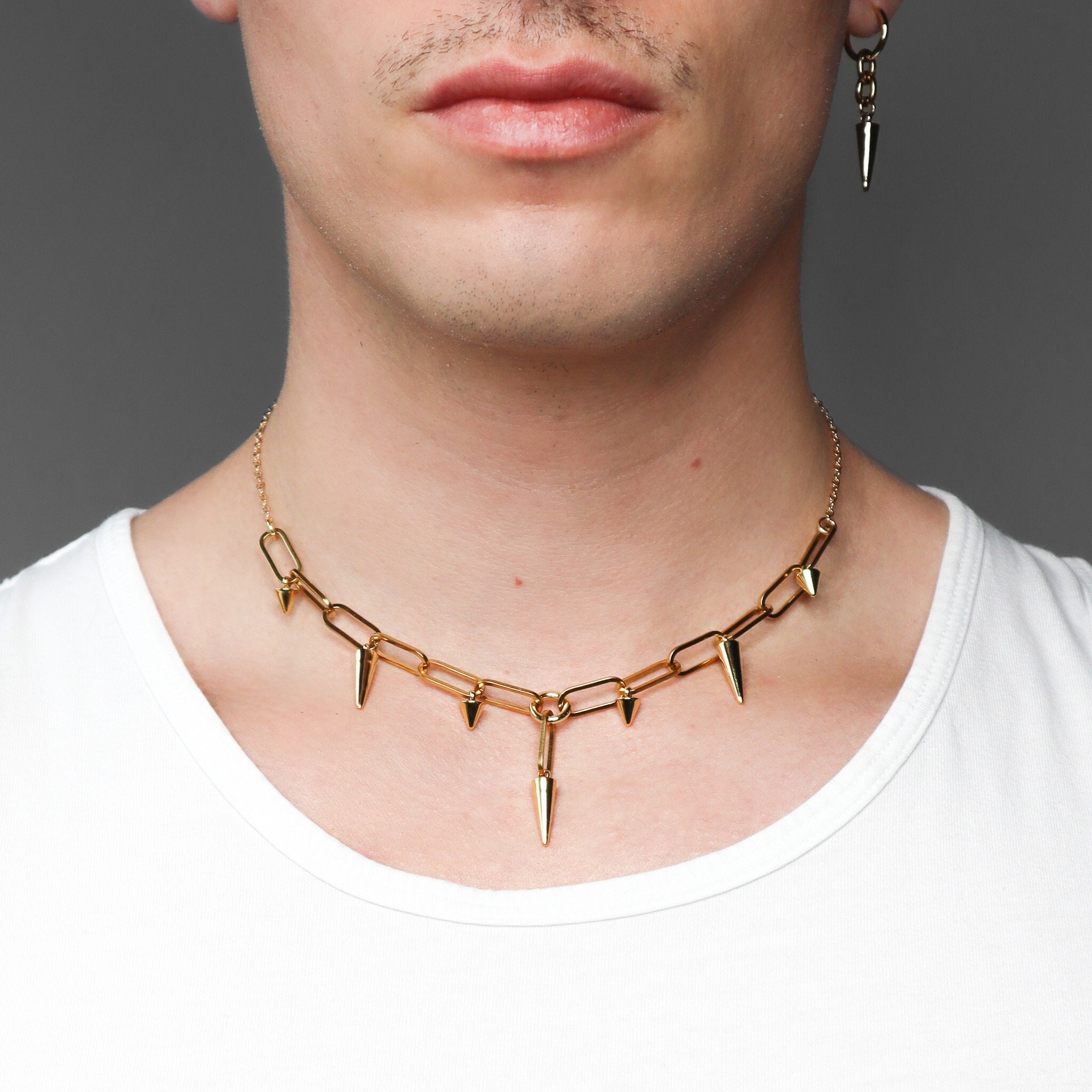 Emo Choker with Spikes Collar Women Man Leather Necklace Chain Jewelry on  The Neck Punk Choker Aesthetic Gothic Accessories