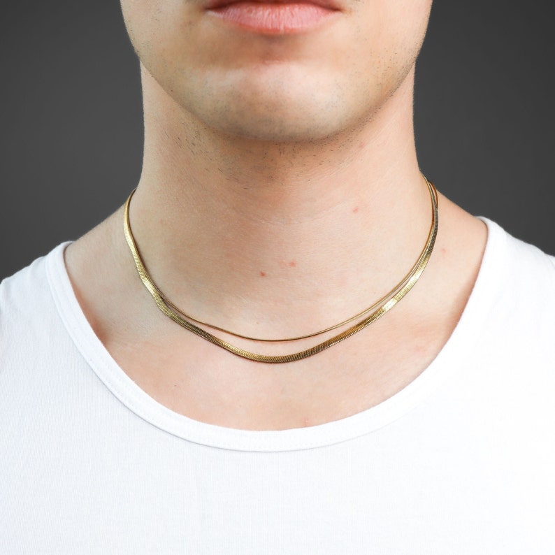 Wharf gold snake collar chain duo set in IP steel dainty minimalist layering snake chain necklace mens unisex aesthetic waterproof image 1