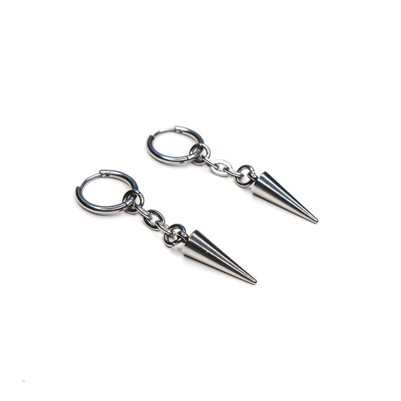 MAI - silver spike chain latch back hoop earrings in stainless steel | industrial grunge punk alternative aesthetic indie streetwear