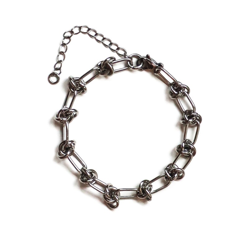 silver steel knotted chain bracelet modern grunge aesthetic style stainless steel image 2