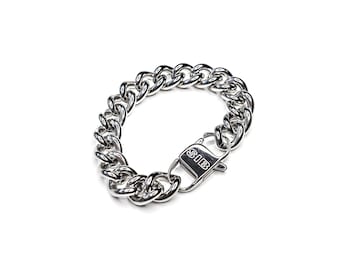 stainless steel chunky silver curb chain bracelet | streetwear punk grunge hip hop aesthetic jewelry industrial modern bohemian style