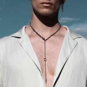 collier chaîne en acier argent lariat grunge avec pointe bijoux streetwear industriels image 7