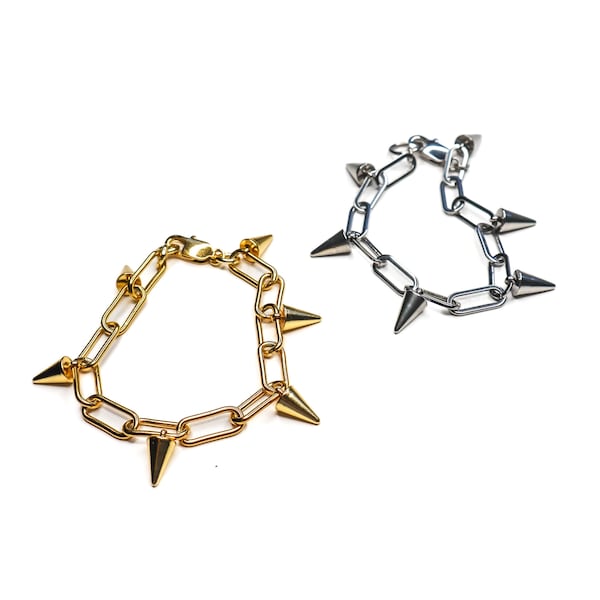 spike chain bracelets gold & silver stainless steel | modern grunge punk aesthetic stainless steel