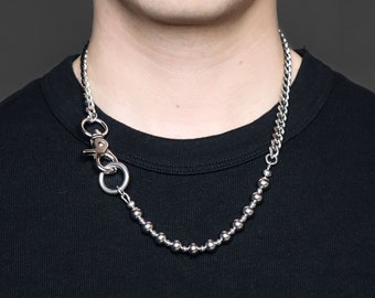 KOMET | stainless steel hand made ball and chain necklace with statement clasp | modern industrial grunge punk style alternative