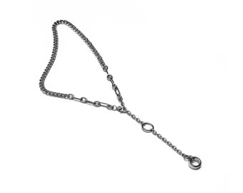 YANIK | adjustable lariat hardware chain in steel | industrial grunge punk alternative fashion streetwear style