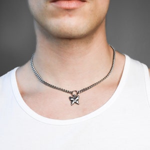 stainless steel butterfly chain necklace | choker aesthetic jewelry punk grunge y2k unisex