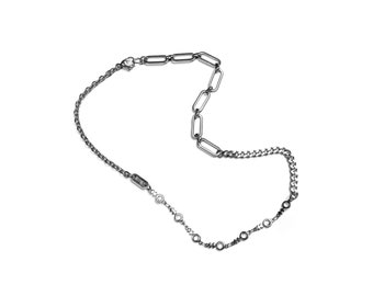 deconstructed grunge chain mini necklace in stainless steel | industrial cyber punk streetwear aesthetic jewelry