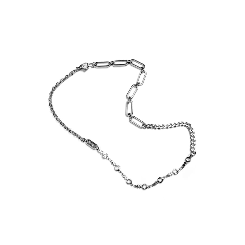 deconstructed grunge chain mini necklace in stainless steel industrial cyber punk streetwear aesthetic jewelry 画像 1