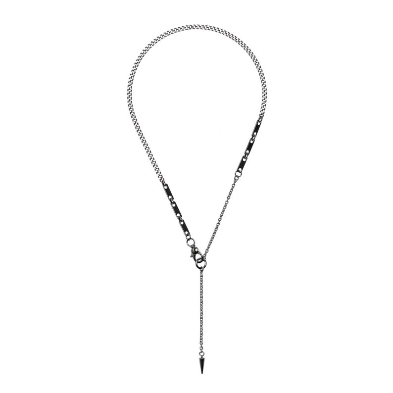 grunge lariat silver steel chain necklace with spike industrial streetwear jewelry image 6