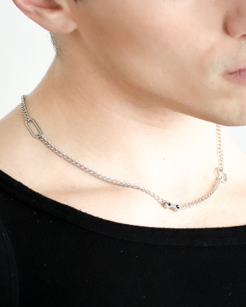 Stainless Steel Silver Alternative Layering Choker Necklace Grunge Modern Chain Aesthetic Vibe Trio Necklace