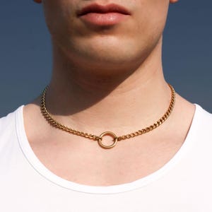 Gold O Ring verstellbare Choker Halskette | minimalistische Grunge Punk Alt Unisex industrielle Kette ästhetischer Schmuck zierlicher Streetwear
