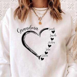 Custom Grandma Sweatshirt, Grandma Heart Sweat, Grandkids Name Shirt, Gift For Grandma, Nana Crewneck