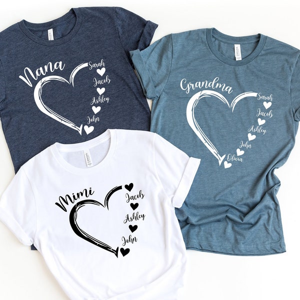 Personalized Grandma Shirt, Grandma Heart Shirt, Grandkids Name Shirt, Gift For Nana, Custom Grandma Gift, Grammy Gift Shirt