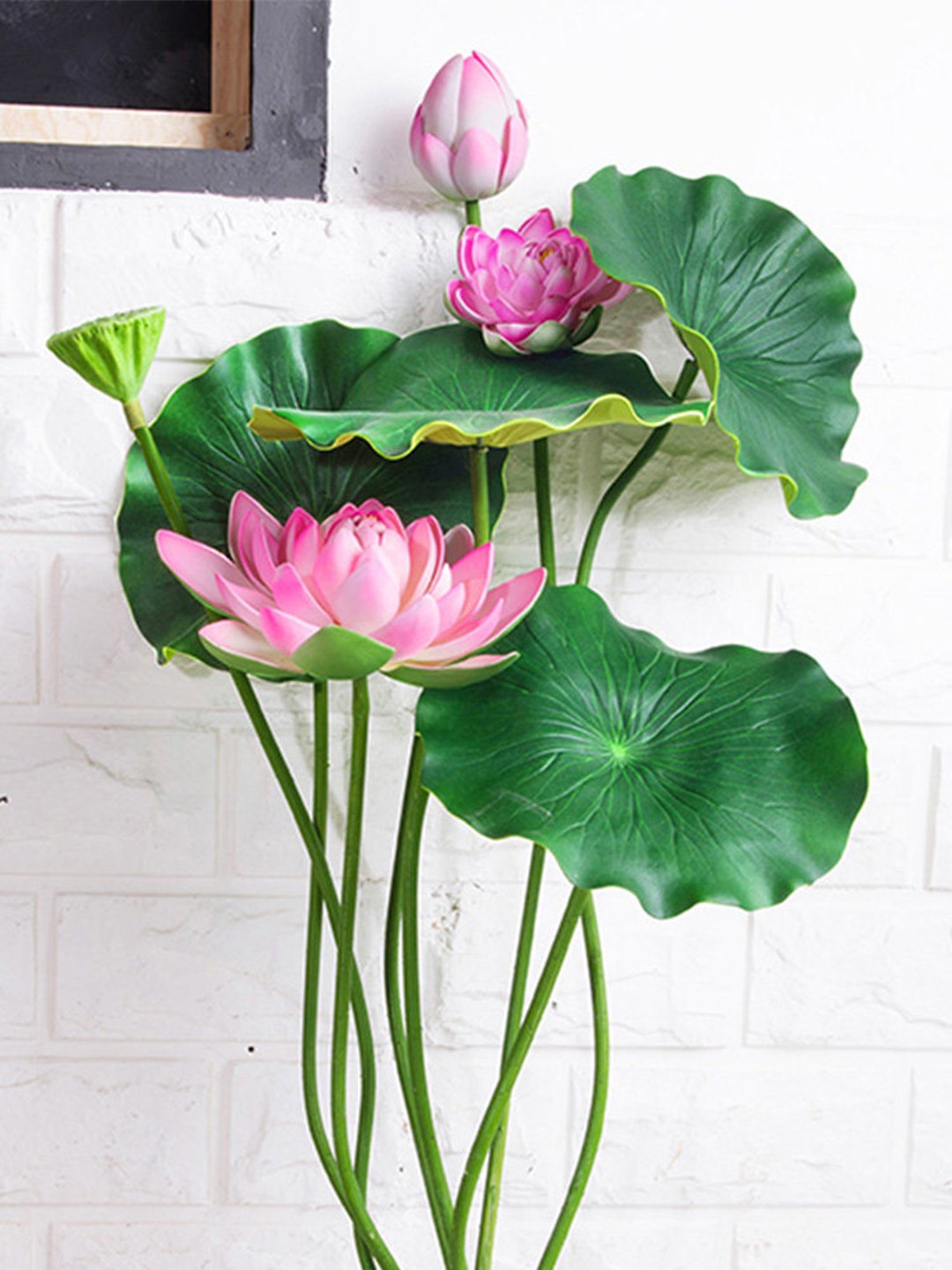 Artificial Flowers Decor Winter Artificial Fake Flowers with Ceramic  Vase,Artificial Lotus Flower for Living Room House Flowers Decoration  Artificial