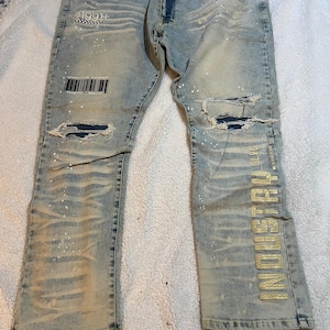 Pantalones vaqueros Smoke Rise con efecto desgastado y lavado ácido, talla 48x32, estilo patchwork, año 1991.