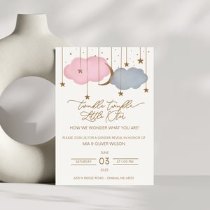 Editable Gender Reveal Invitation - Twinkle Twinkle Little Star How We Wonder What You Are