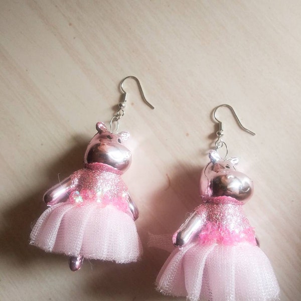 Adorable Hippo Ballerina Earrings