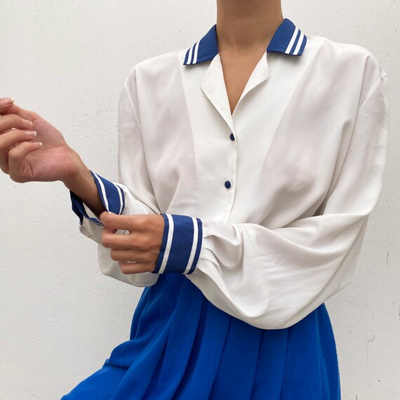 vintage dark blue white sailor shirt / button down