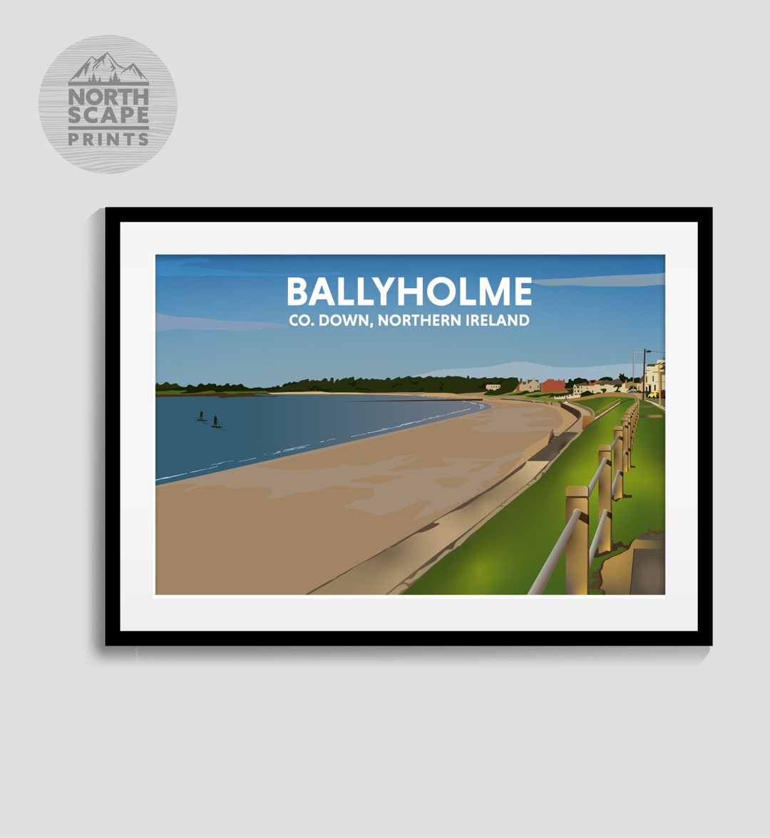 Ballyholme, Co Down, Northern Ireland Unique Illustrated Travel Print