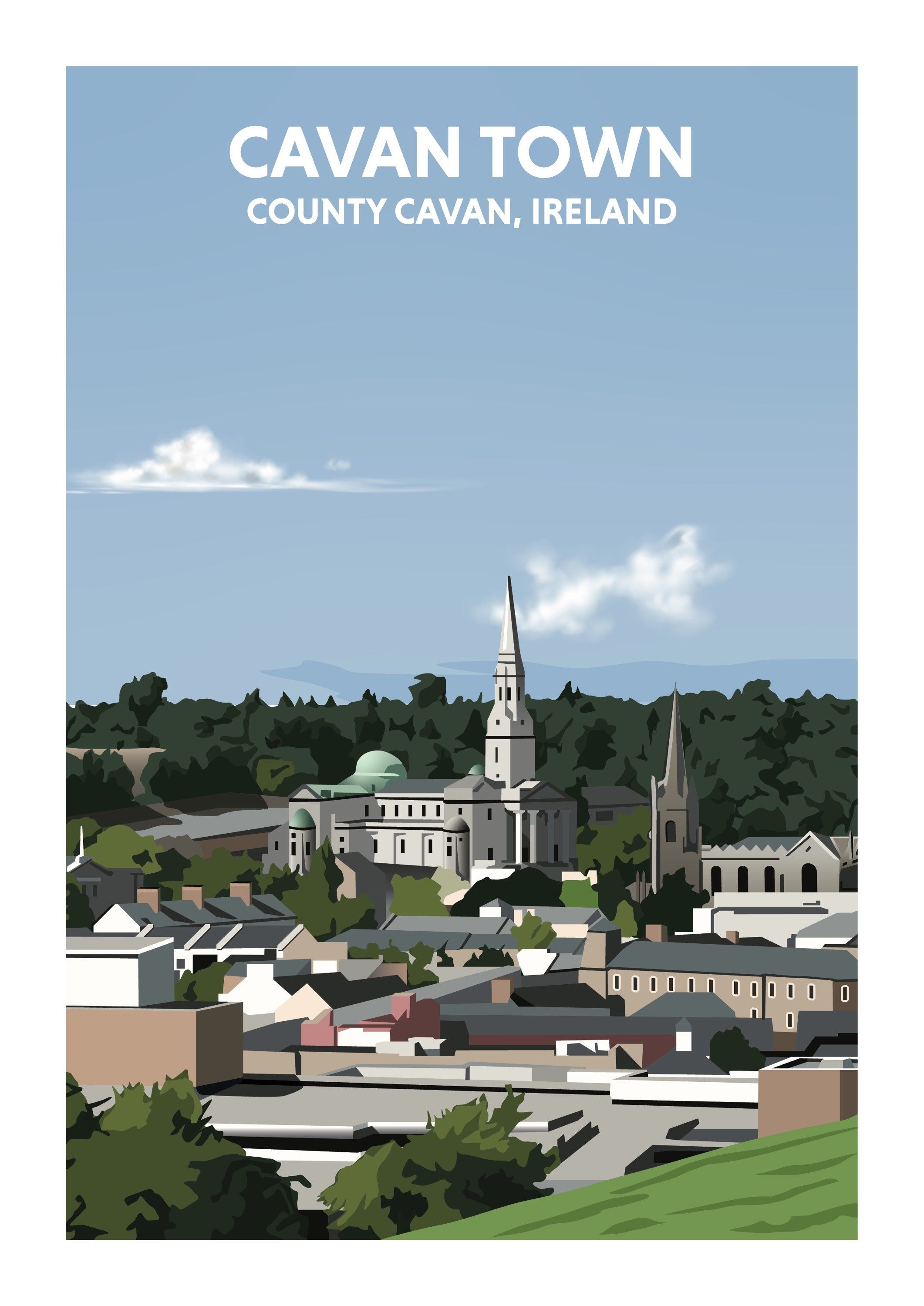 Cavan Town County Cavan Ireland Illustration Travel Print Etsy