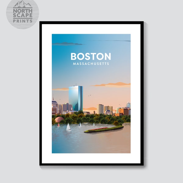 Boston, Massachusetts, États-Unis - Illustration de voyage (Boston Red Sox, impression d'affiche de la ville de Boston)