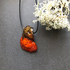 Cinnabar red polypore mushroom necklace/real mushroom pendant/nature jewelry/forest necklace/resin art/hippie mushroom/witche&#39;s charm/fairy