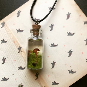 Mushroom vial necklace / Mother Nature jewelry/ forest treasure/ nature lover gift