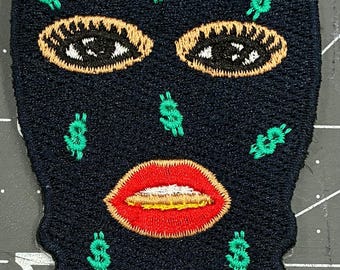 Parche bordado azul con símbolos de dinero verdes para pasamontañas, ideal para motocicletas, sombreros, chaquetas, mochilas, vaqueros, estilo punk, moteros, hombres y mujeres.