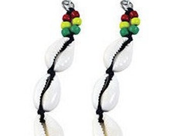 Triple Cowrie Shell Earrings | Rasta Bead, Afrocentric Jewelry