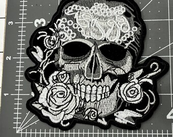 Parche bordado de calavera y rosa para motocicletas, sombreros, chaquetas, mochilas, vaqueros, estilo punk, parches moteros, para hombres y mujeres.