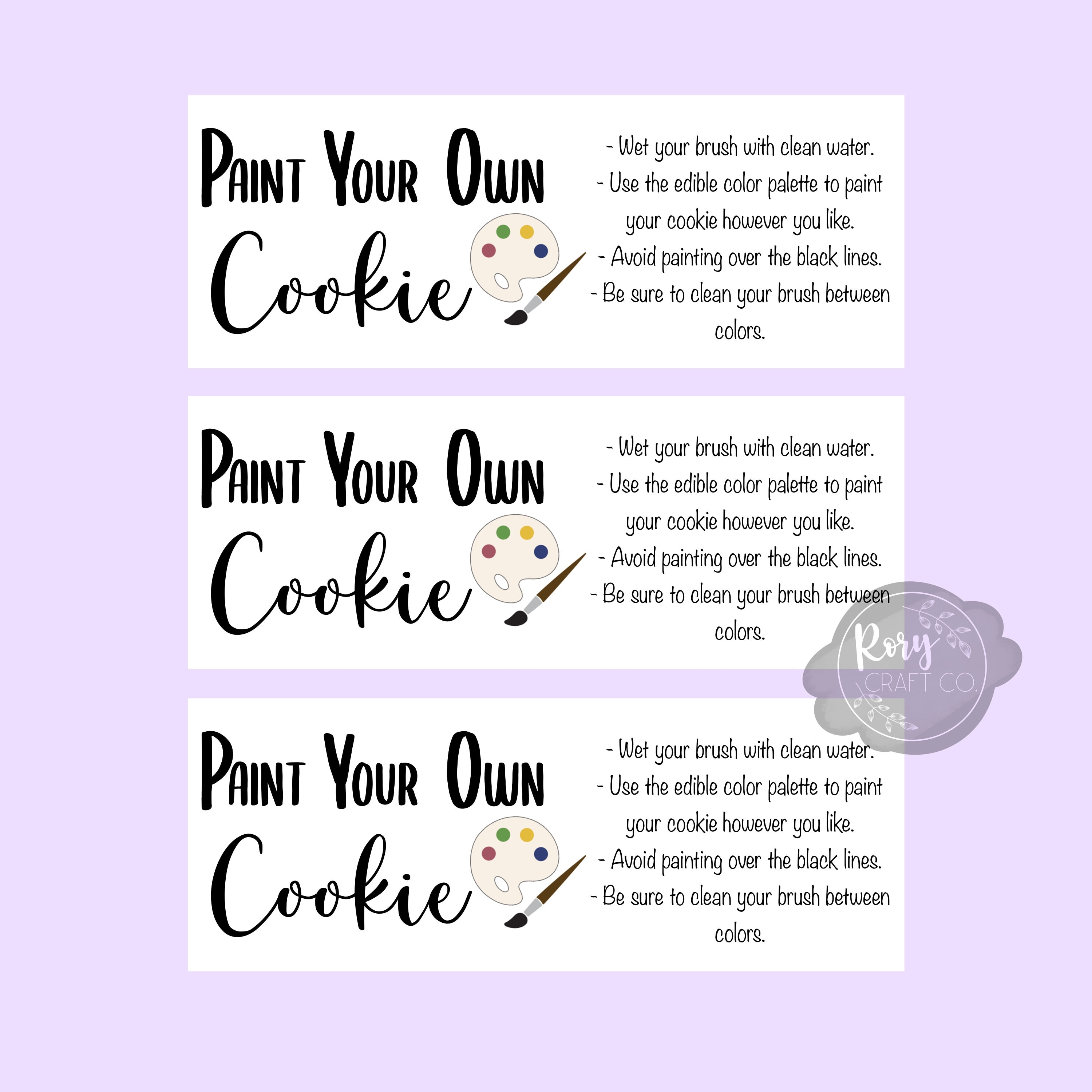 Paint Your Own Cookie Instruction Card, PYO Cookie Tag - Etsy