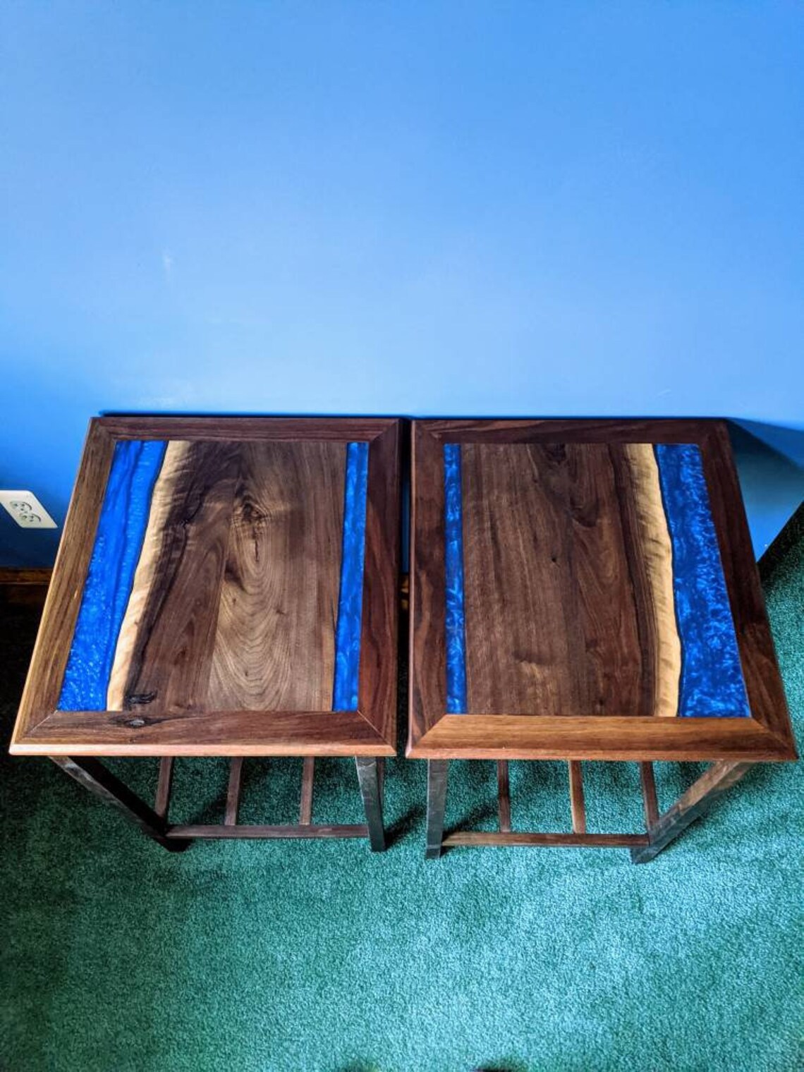 Bedside Table Set/Nightstand Set Walnut Live Edge Epoxy River Etsy
