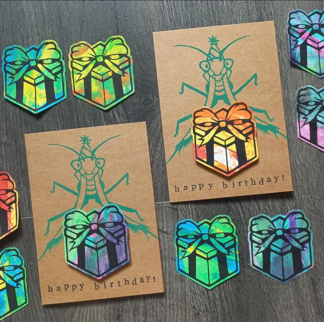 Handmade Praying Mantis Birthday Card – 3D Gift Box, Lino Print - Etsy