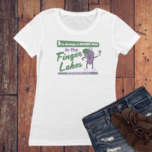 Finger Lakes Retro Fun New York Vintage Style Graphic Women&#39;s T-Shirt - Finger Lakes Apparel Gift Tee Ladies Wine T-Shirt - Finger Lakes NY